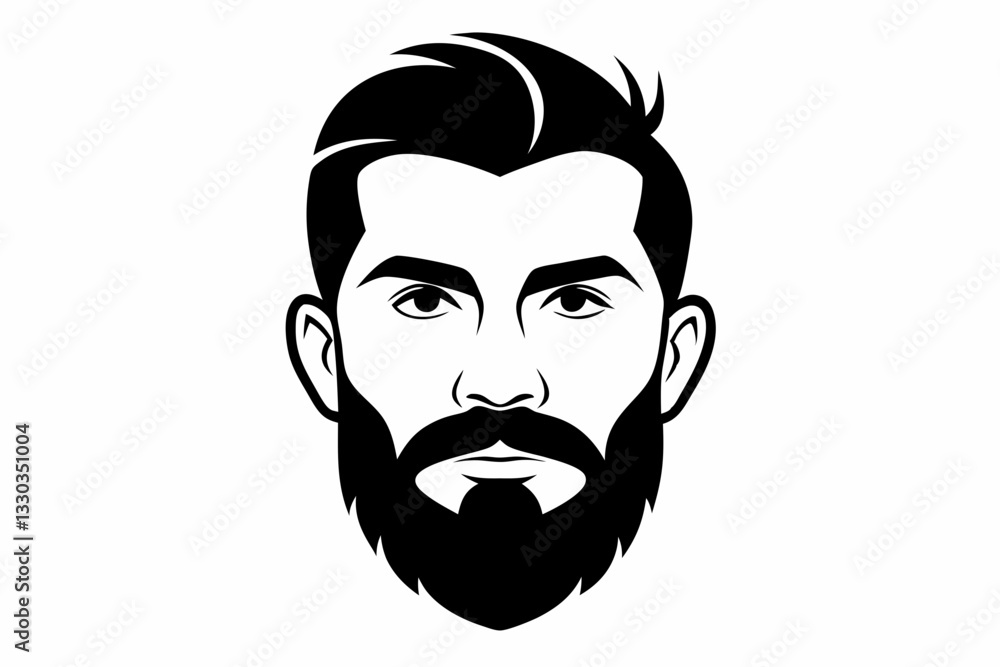 man face full beard and mustache haircut line art silhouette vector illustration man face full beard and mustache haircut line art silhouette vector illustration