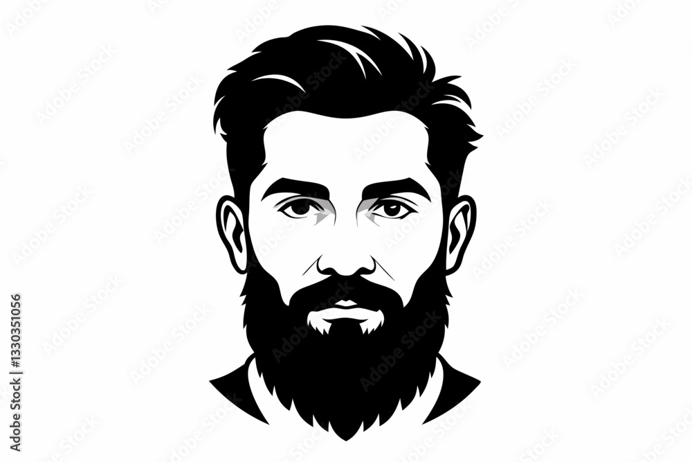 man face full beard and mustache haircut line art silhouette vector illustration man face full beard and mustache haircut line art silhouette vector illustration