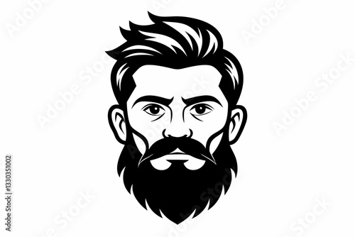 man face full beard and mustache haircut line art silhouette vector illustration