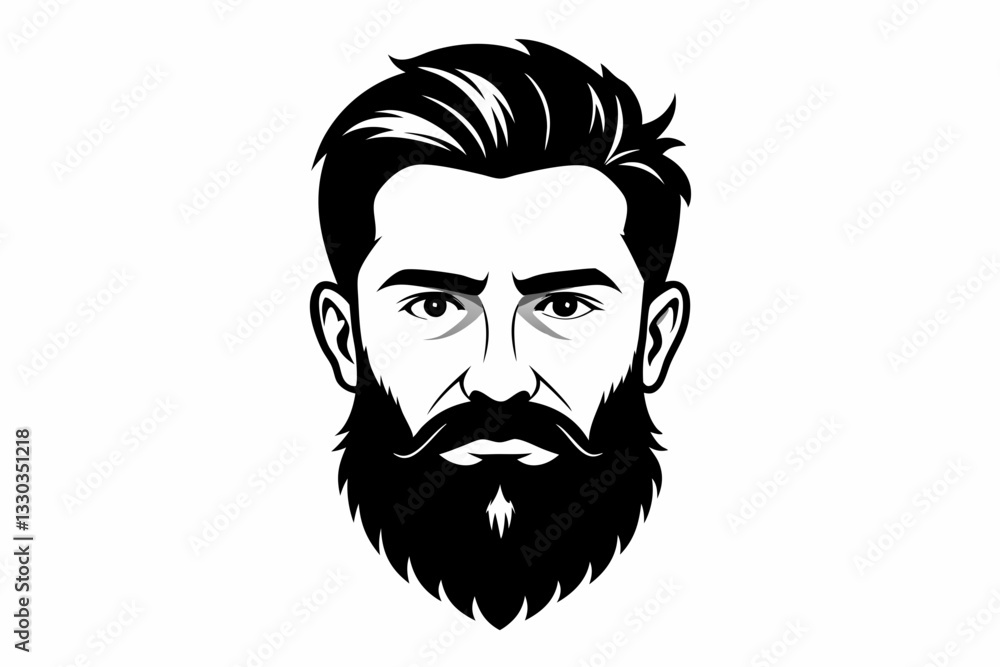 man face full beard and mustache haircut line art silhouette vector illustration man face full beard and mustache haircut line art silhouette vector illustration