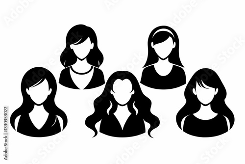 woman long hair icon set line art silhouette vector illustration