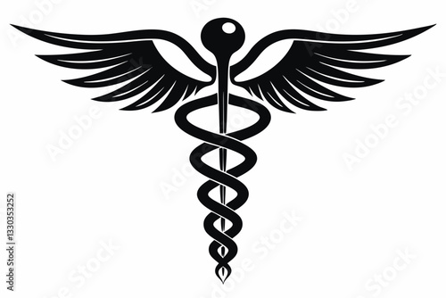 caduceus medical symbol line art silhouette vector illustration