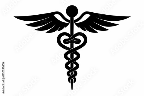 caduceus medical symbol line art silhouette vector illustration