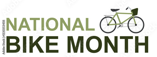 National Bike Month concept. promotional graphic for National Bike Month featuring typography and a green bicycle illustration, emphasizing cycling awareness and sustainability. Vector illustration