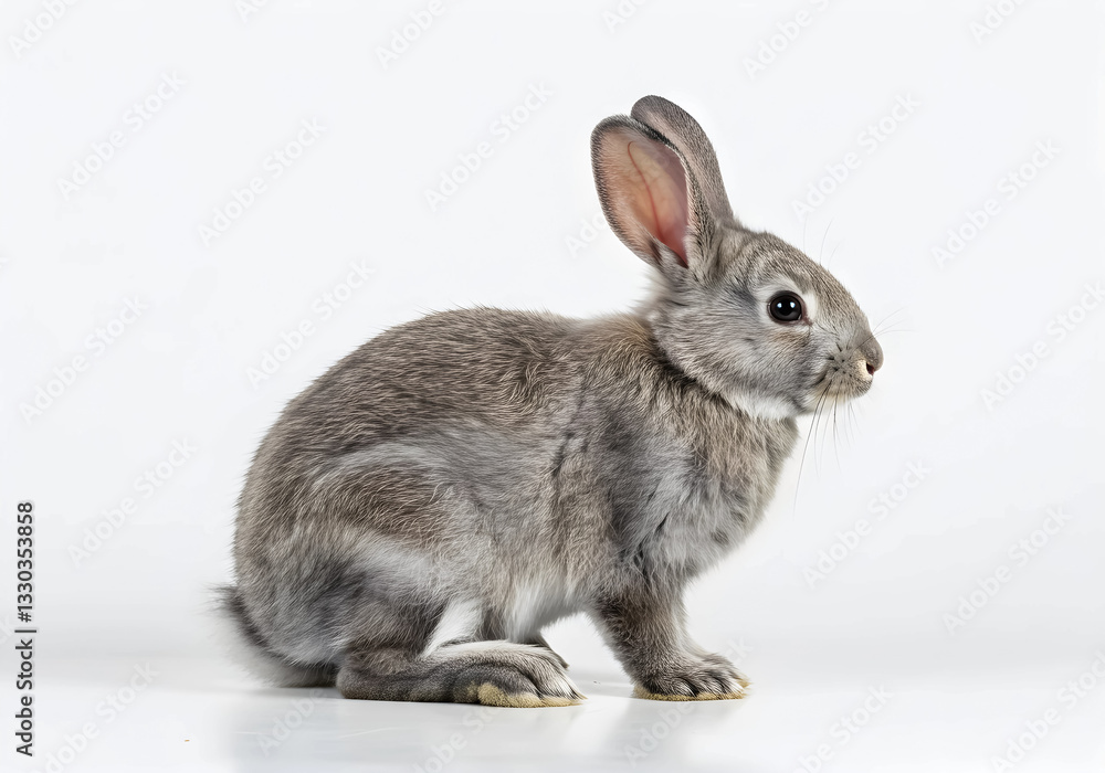 Cute Gray Baby Rabbit, Isolated on White Background - Side View, Studio Shot Cute Gray Baby Rabbit, Isolated on White Background - Side View, Studio Shot