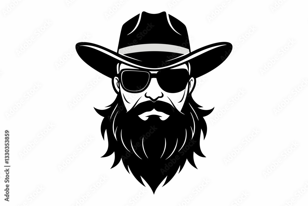 cowboy beard sunglasses engraving line art silhouette vector illustration cowboy beard sunglasses engraving line art silhouette vector illustration