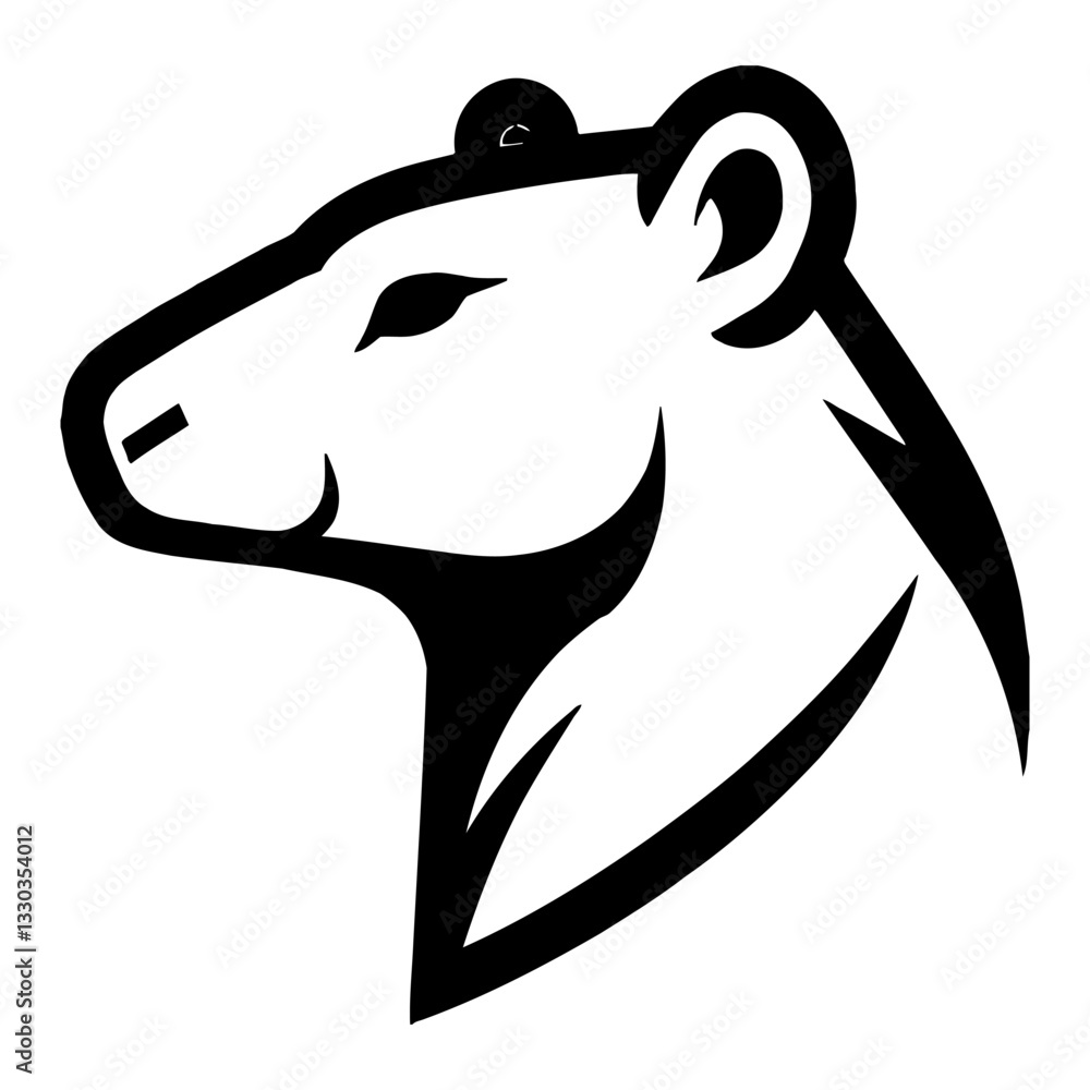 Obraz premium Minimalist Capybara Head Profile Simple Black and White Outline Line Art Drawing Illustration Logo