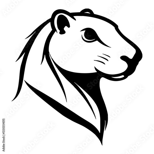 Capybara Head Side View Minimalist Black and White Outline Line Art Drawing Style Logo Isolated