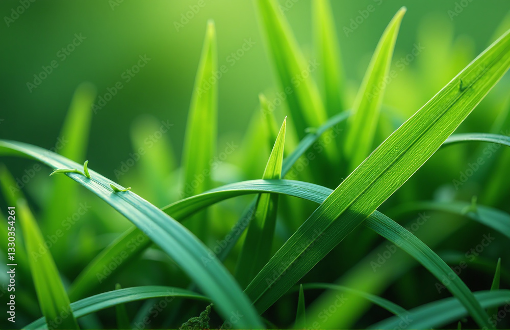 Fototapeta premium Emerald Blades Of Grass Intertwine The Terrestrial Realm With An Intricate Web Of Life That Is Sustained.