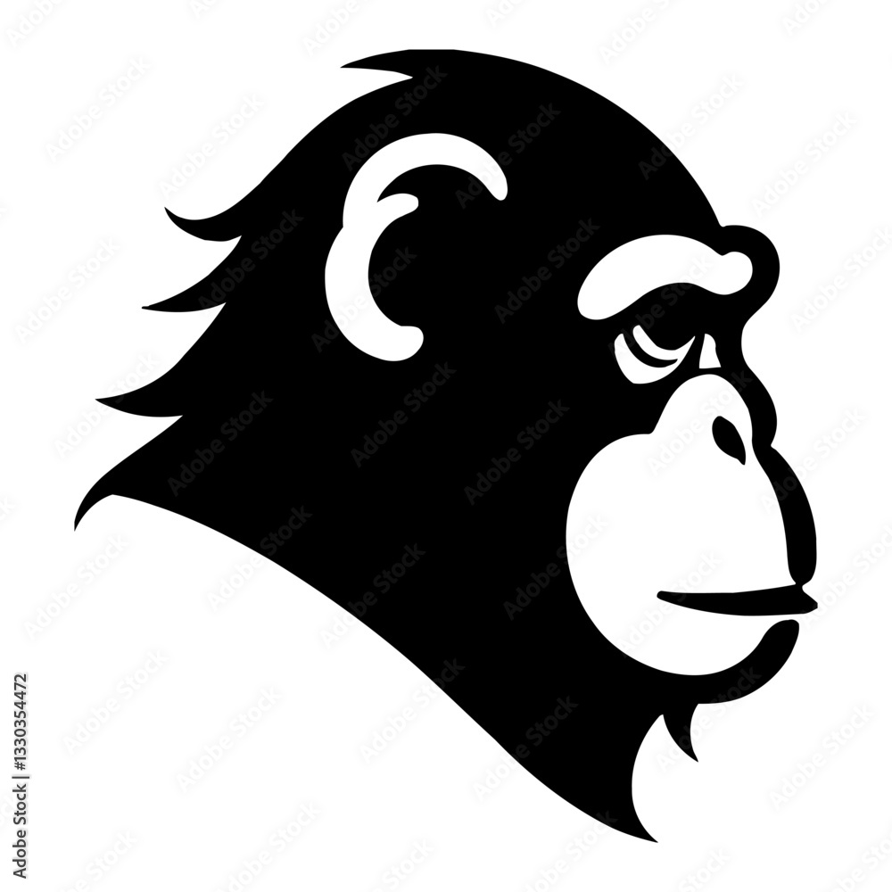 Minimalist Chimpanzee Head Profile Detailed Black and White Outline Line Art Drawing Illustration Minimalist Chimpanzee Head Profile Detailed Black and White Outline Line Art Drawing Illustration