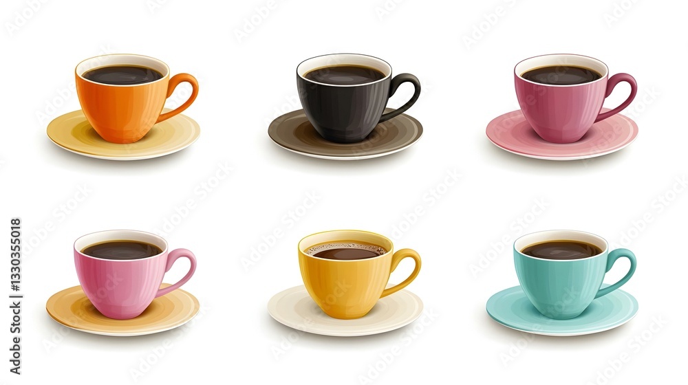 Set of coffee cups with various isolated Set of coffee cups with various isolated
