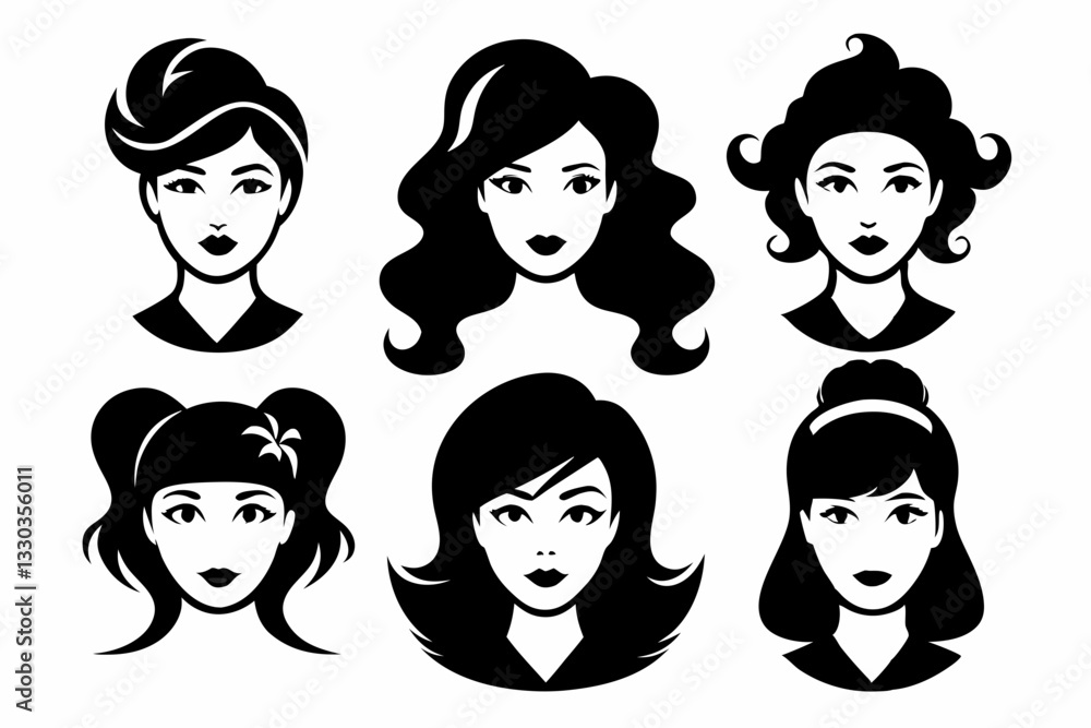 hairstyles for women icon set line art silhouette vector illustration hairstyles for women icon set line art silhouette vector illustration