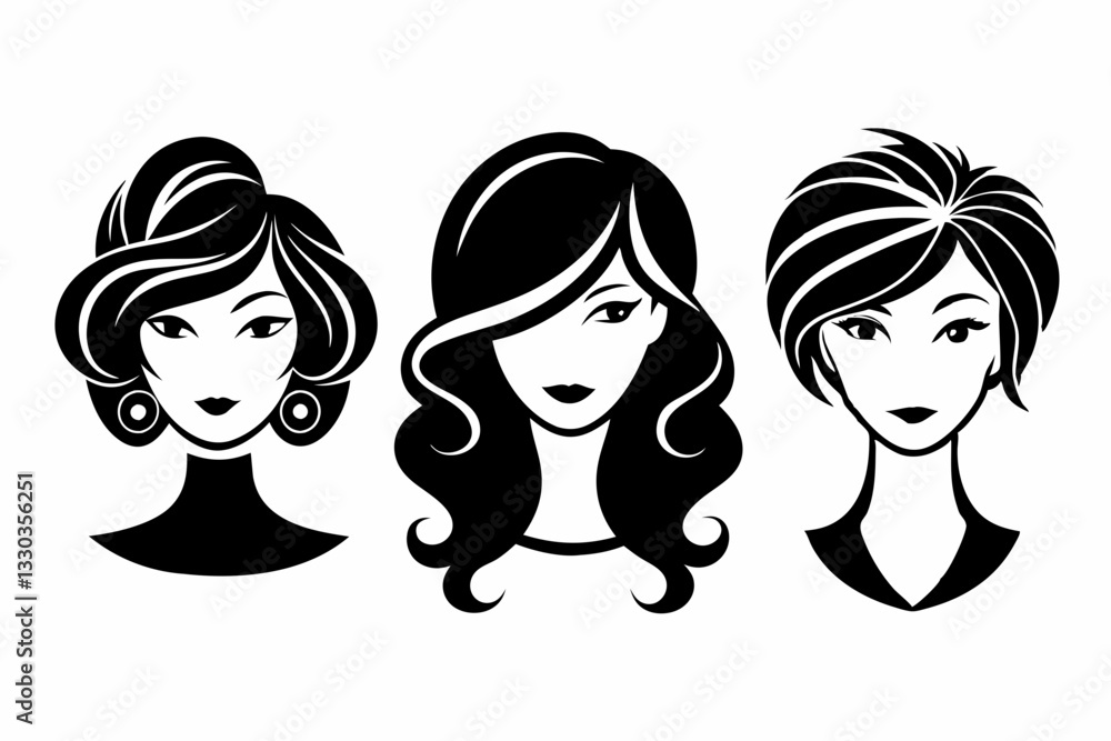 hairstyles for women icon set line art silhouette vector illustration hairstyles for women icon set line art silhouette vector illustration