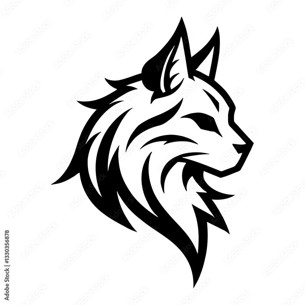 Minimalist Maine Coon Cat Head Profile Black and White Outline Line Art Drawing Pet Kitten Feline Minimalist Maine Coon Cat Head Profile Black and White Outline Line Art Drawing Pet Kitten Feline