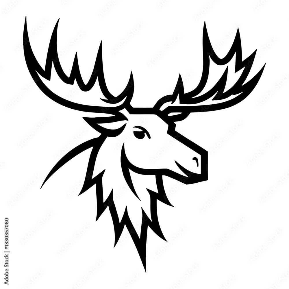 Minimalist Head Moose Front View Detailed Black and White Outline Line Art Drawing of Animal Mascot Minimalist Head Moose Front View Detailed Black and White Outline Line Art Drawing of Animal Mascot