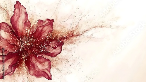 A beautiful artistic rendering featuring a large crimson colored flower