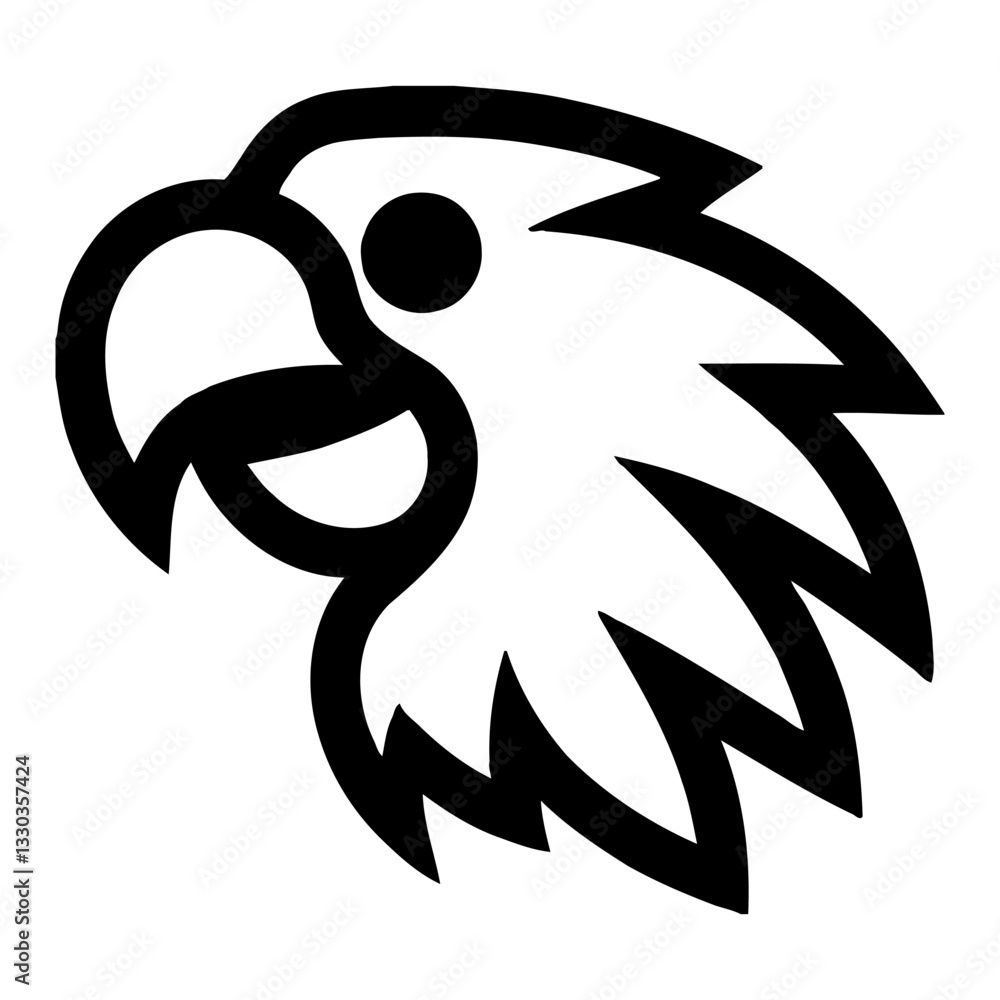 Minimalist Parrot Head Profile Silhouette in Detailed Black and White Outline Line Art Drawing Style Minimalist Parrot Head Profile Silhouette in Detailed Black and White Outline Line Art Drawing Style