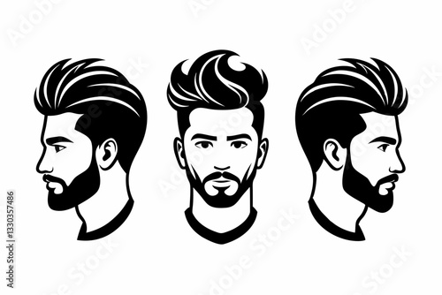 man hair icon set for barbershop line art silhouette vector illustration