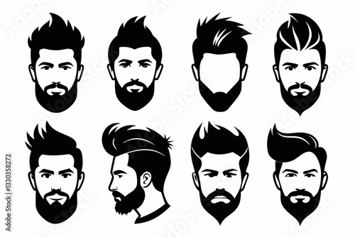 man hair icon set for barbershop line art silhouette vector illustration