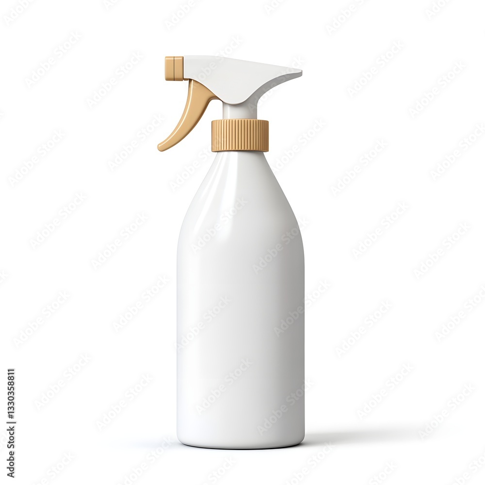 White Plastic Spray Bottle Mockup with Beige Trigger Ideal for Cleaning Product Packaging Design White Plastic Spray Bottle Mockup with Beige Trigger Ideal for Cleaning Product Packaging Design