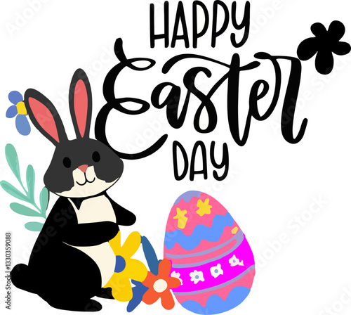 illustration of eggs and rabbits colorful beground flowers on Easter day