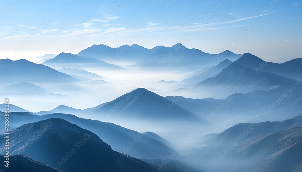 Misty mountain range at dawn. Misty mountain range at dawn.