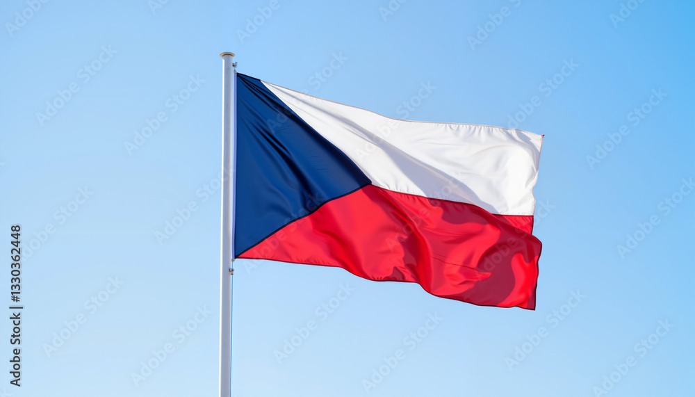 Czech flag waving in bright sky, symbol of national pride