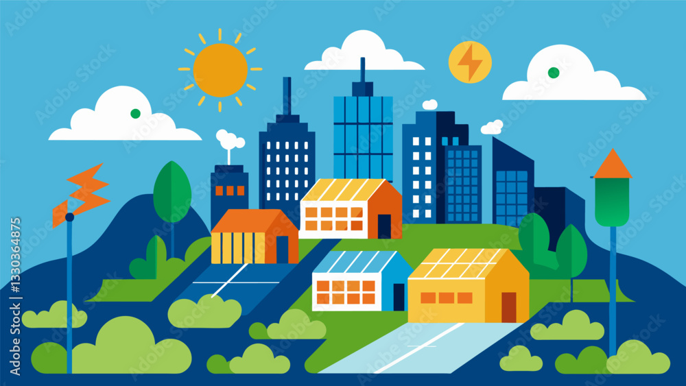 Fototapeta premium By analyzing historical energy usage patterns a city is able to determine the most effective locations for solar panel installations.. Vector illustration