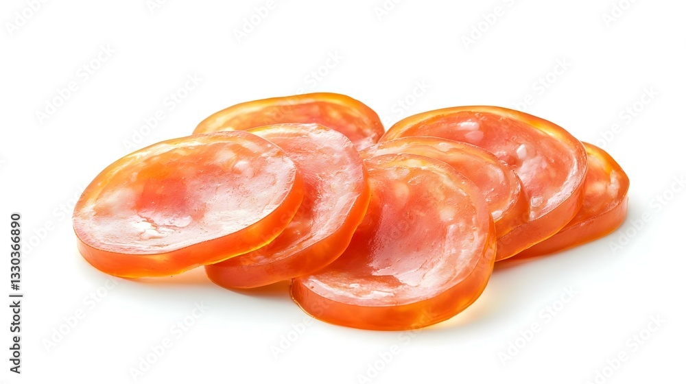 Cooking concept Boiled sausage slices isolated Cooking concept Boiled sausage slices isolated