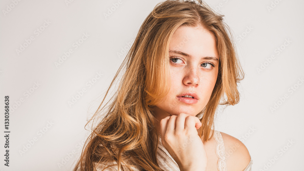 Naklejka premium Junge Frau, natürlich, blond