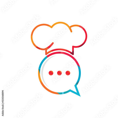 Chef talk vector logo design. Illustration of hat cooker and chat symbol.	