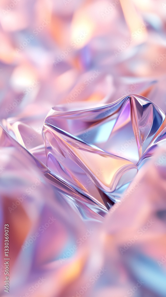 Iridescent crystal surface refracting softly blended pastel colors, generating ethereal geometric light pattern Iridescent crystal surface refracting softly blended pastel colors, generating ethereal geometric light pattern