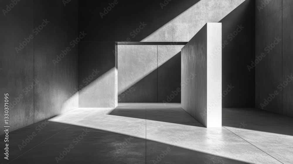 Abstract Architectural Photography: Light and Shadow interplay in a Modern Concrete Interior Space Abstract Architectural Photography: Light and Shadow interplay in a Modern Concrete Interior Space