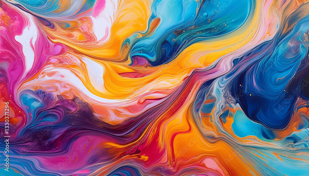 Vibrant Abstract Liquid Paint Background - Colorful Swirls and Blobs in Blue, Orange, Pink Create Dynamic Fluid Art Texture or Marbled Pattern Vibrant Abstract Liquid Paint Background - Colorful Swirls and Blobs in Blue, Orange, Pink Create Dynamic Fluid Art Texture or Marbled Pattern