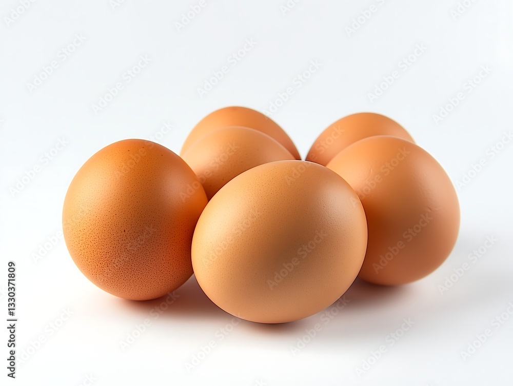 Close-up of fresh brown eggs arranged in a neat cluster. Close-up of fresh brown eggs arranged in a neat cluster.