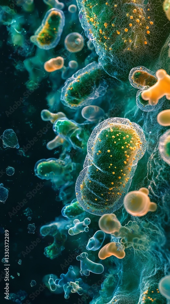 Naklejka premium An InDepth and Detailed Microscopic View of Bacteria Present Within Aquatic Environments and Their Complex Interactions