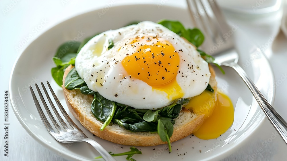 Poached egg with soft yolk and spinach Poached egg with soft yolk and spinach