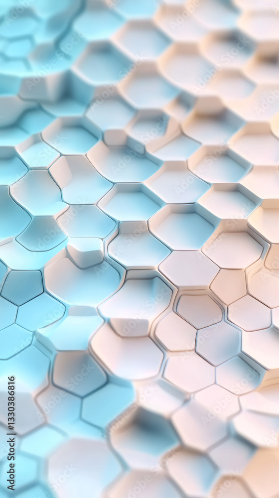 White and light blue hexagon pattern creating a futuristic wavy surface with a gradient from blue to white White and light blue hexagon pattern creating a futuristic wavy surface with a gradient from blue to white