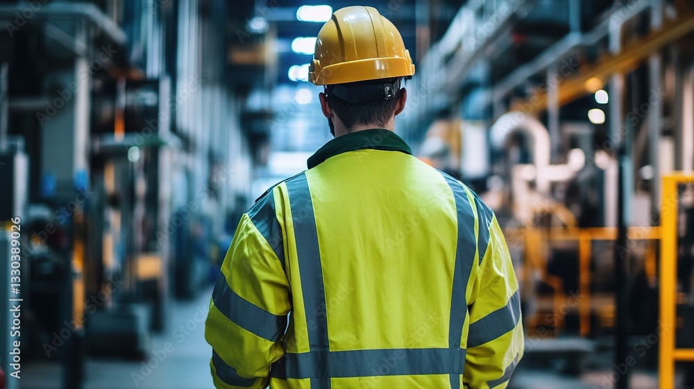 Safety Gear Supervisor Walking Through a Factory Environment Safety Gear Supervisor Walking Through a Factory Environment