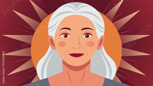 A closeup of a womans face lined with wrinkles and age spots but exuding a sense of wisdom and contentment. The tagline reads Beauty in every stage of life join us for an Aging. Vector illustration