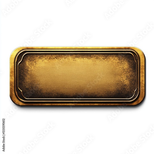 Blank gold plate, decorative rectangle plaque with space for text on a white background