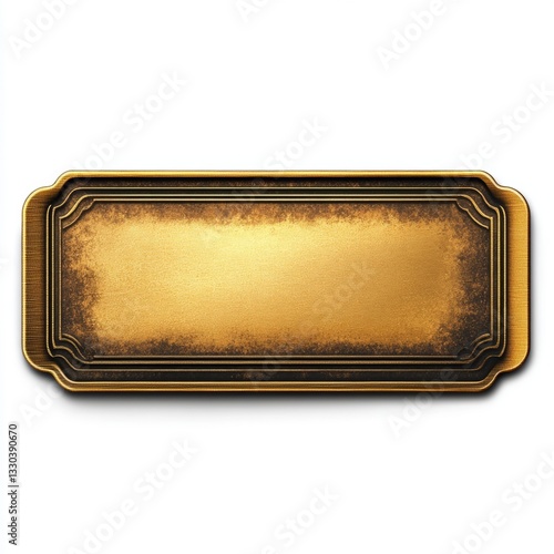 Metal plate illustration features a rectangular shape with an aged, textured gold surface suitable for adding custom text or labels