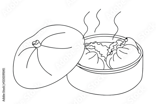 Steaming Hot Delicious Baozi Dumplings in Bamboo Steamer