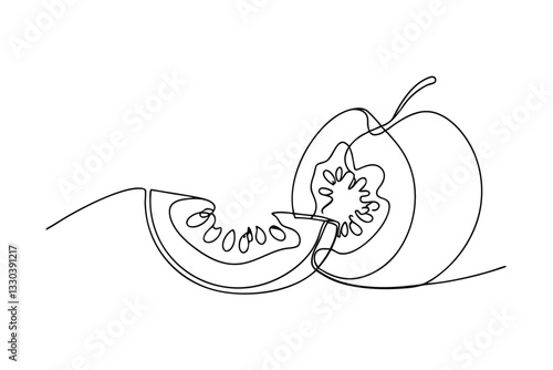One Line Drawing of a Sliced Melon Summer Fruit Illustration