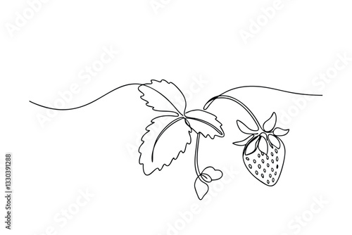 SingleLine Strawberry Plant Drawing Leaves, Berry, Stem, Vine