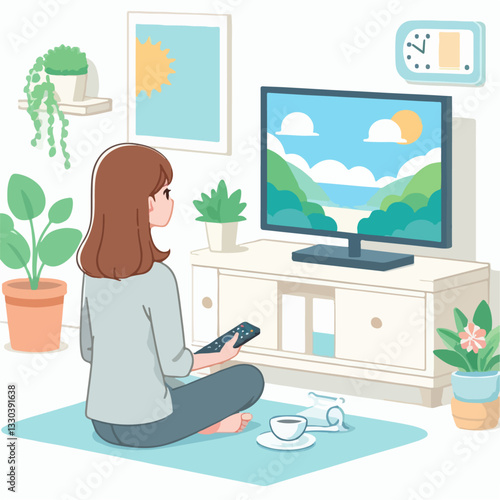 vector illustration of people watching tv