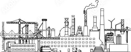 Outline illustration of a smart factory with IoT technology minimal industrial automation vector design