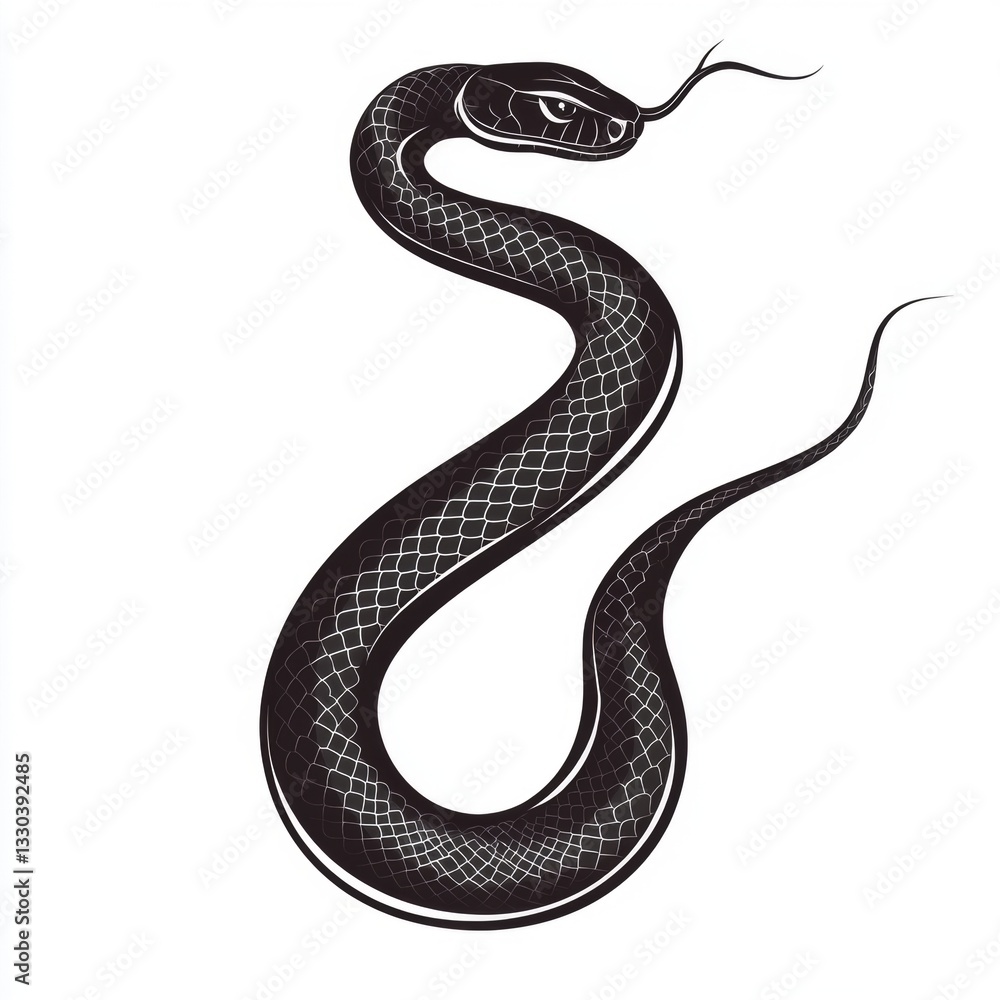 Obraz premium Snake illustration showing a reptile with its tongue out on a white background