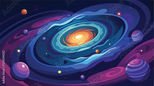 Cosmic swirl of galaxies and planets in vibrant colors exploring the wonders of deep space and the mysteries of the universe