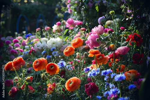 colorful flowers in the garden, Vibrant Garden Scene Showcasing Colorful Flowers In Bloom